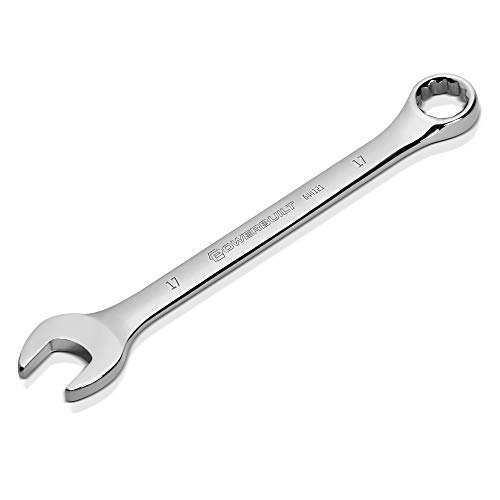 Powerbuilt 17 mm metrischer Ringmaulschlüssel, 12-Punkt-Doppelenddose und offenes Ende, 15 Grad gekröpft, poliert 644121 von Powerbuilt