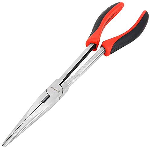 Powerbuilt Extra lange Spitzzange, 27,9 cm lange Spitzzange, verlängerte Spitzzange, Premium-Chrom-Vanadium, doppelte Spritzguss-TPR-Soft-Grip-Griffe, 640860 von Powerbuilt