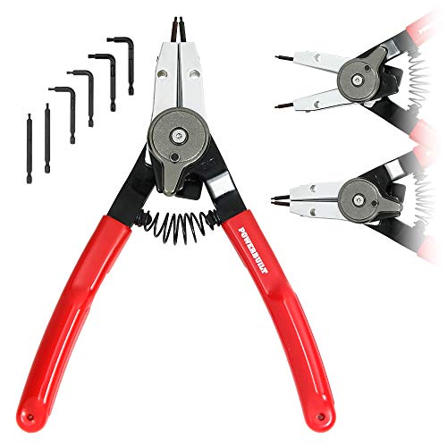 Powerbuilt Combo Switch Intern/Externe Sprengringzange, gerade/gebogene Backe für Ringentferner, zusätzliche Spitzen - 941456 von Powerbuilt
