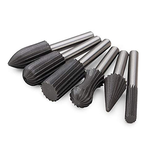 Professionell Holzschnitzerei Bohrer Fräser Set - 6 Stück Hohe Härte HSS Rotary Burrs Set Multi-Form Drehfeile für Holzbearbeitung, Carving, Gravur, Bohren - 6mm Schaft (Fit für Dremel) von Powerful Tools