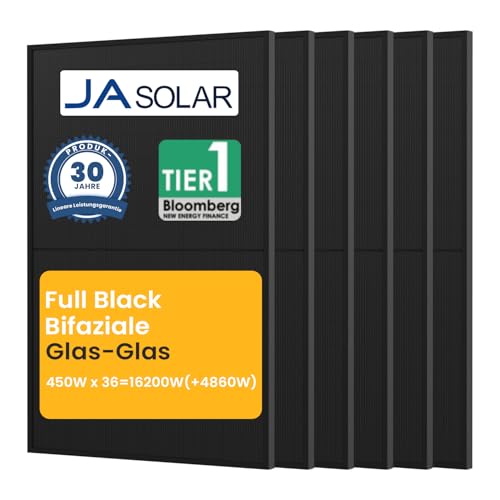Powerness® JASolar 16200Wp Full Black Bifaziale Solarmodule 450Wx36 PV Panel für Balkonkraftwerk(36 Stück) von Powerness