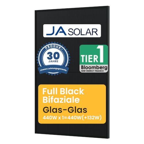 Powerness® JASolar 450Wp Full Black Bifaziale Solarmodule JAM54D 450Wx1 PV Panel für Balkonkraftwerk(1Stück) von Powerness