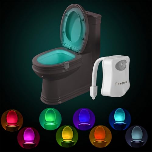 Powerole 1 Stück Toilette Licht WC-Nachtlicht, PIR-Bewegungssensor Lichtsensor, wasserdicht LED-Waschraum, 8 Fabre Beleuchtung Nachtlicht, batteriebetrieben, für Kinder Badezimmer Hause von Powerole