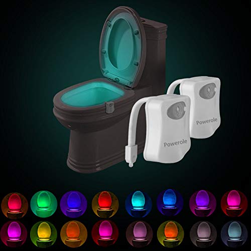 Powerole 2 Stück Toilette Licht WC-Nachtlicht, PIR-Bewegungssensor Lichtsensor, wasserdicht LED-Waschraum, 16 Fabre Beleuchtung Nachtlicht, batteriebetrieben, für Kinder Badezimmer Hause von Powerole