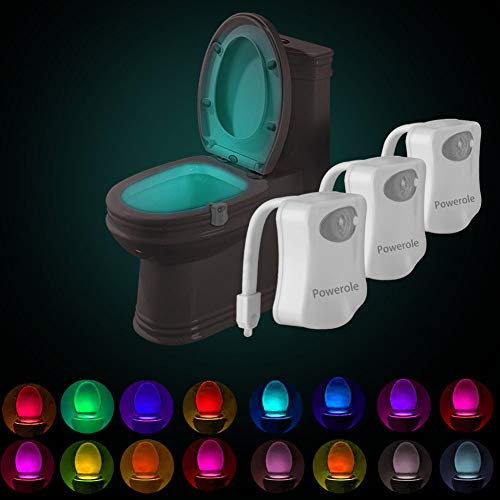 Powerole 3 Stück Toilette Licht WC-Nachtlicht, PIR-Bewegungssensor Lichtsensor, wasserdicht LED-Waschraum, 16 Fabre Beleuchtung Nachtlicht, batteriebetrieben, für Kinder Badezimmer Hause von Powerole