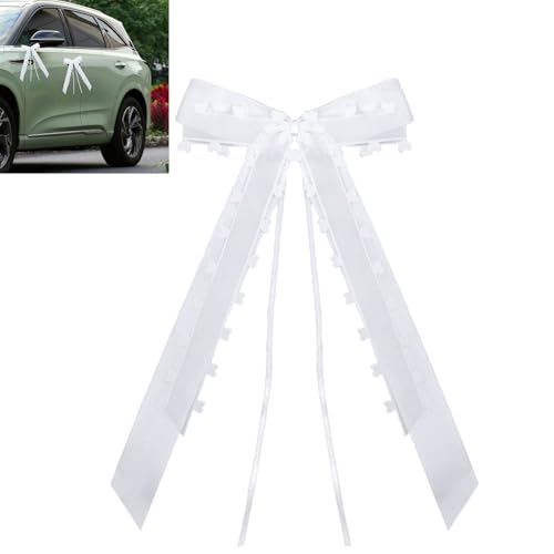 20 STK Autoschleifen Hochzeit, Weißes Band mit Herzen Schleifen, Weißes Schleifen, Dekoration Autoschmuck, Car Wedding Deko Hochzeitsschleifen für Blumensträuße,Geschenkverpackungen, Partydekorationen von Powerruif
