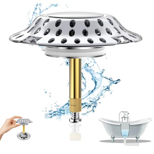 Powerruif Badewannenstöpsel Universal Passform, Badewannen Stöpsel Verschluss Ø 72 mm, 2 in 1 Abflussstopfen Badewanne, Stöpsel Badewanne mit Filtrierung Gestaltung für alle gängigen Wannen von Powerruif