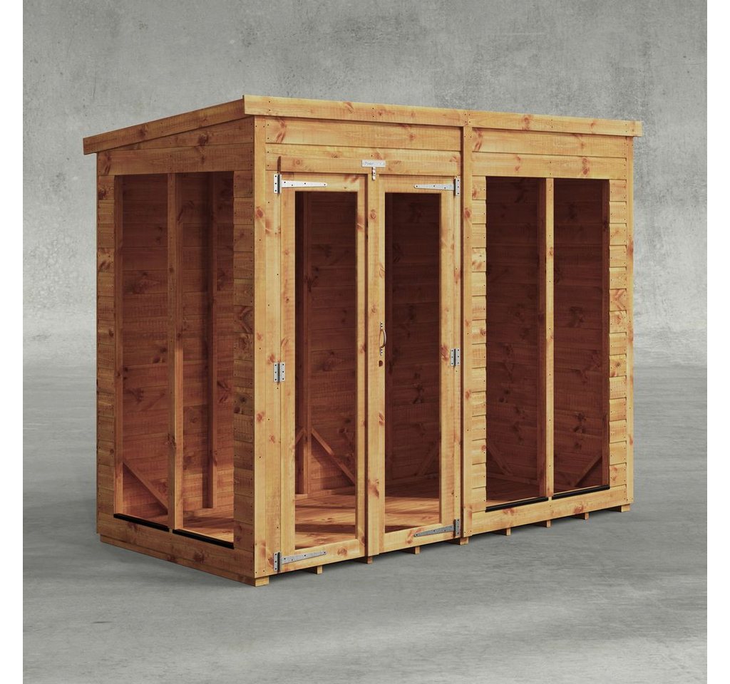Powersheds Gartenhaus Sommerhäus mit Pultdach aus Nut- und Feder Vollholz, BxT: 240x120 cm, (Polyester-verstärkte Dachpappe, gehärtetes Glas, hochwertiges Holz), Hochwertiges Holz von Powersheds