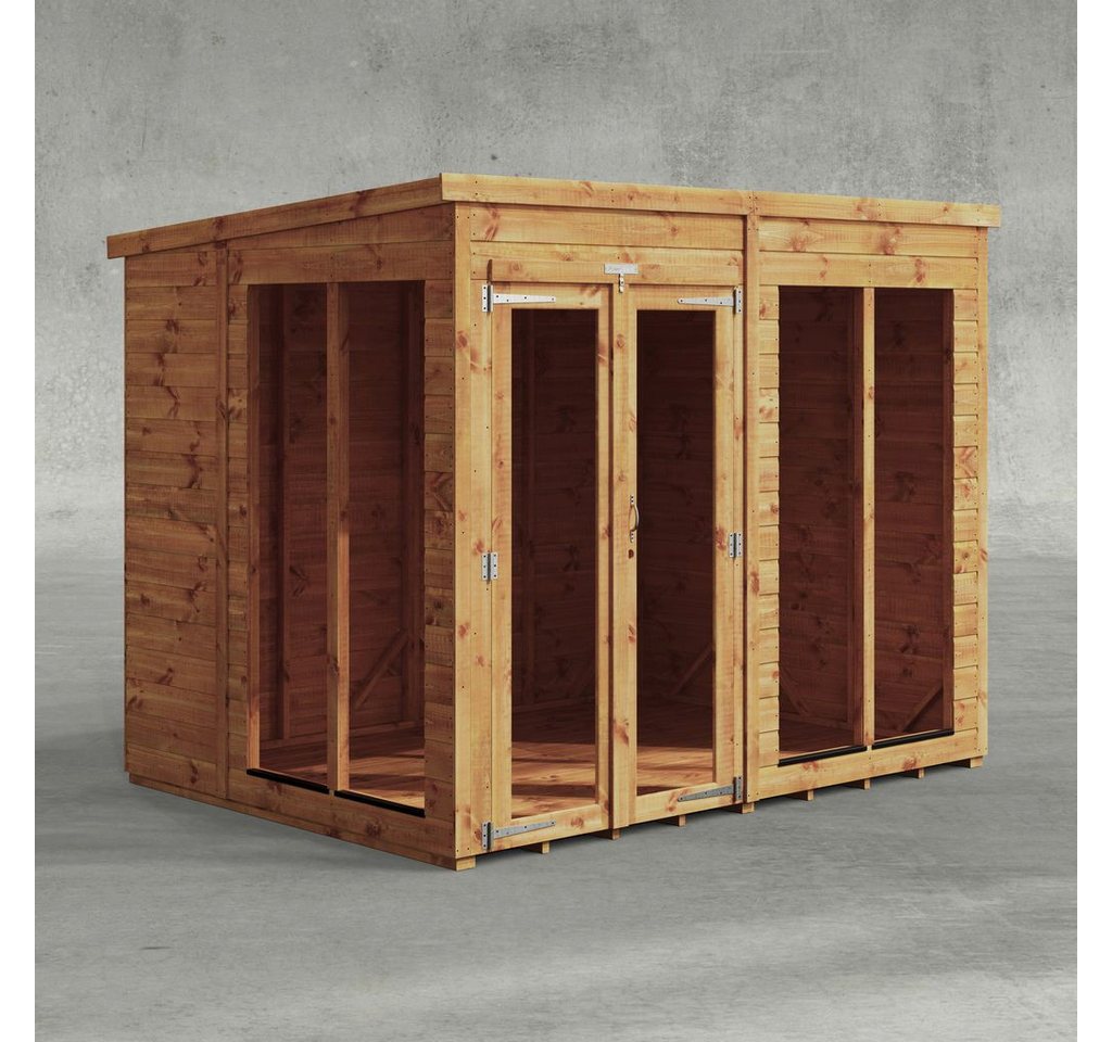 Powersheds Gartenhaus Sommerhäus mit Pultdach aus Nut- und Feder Vollholz, BxT: 240x180 cm, (Polyester-verstärkte Dachpappe, gehärtetes Glas, hochwertiges Holz), Hochwertiges Holz von Powersheds