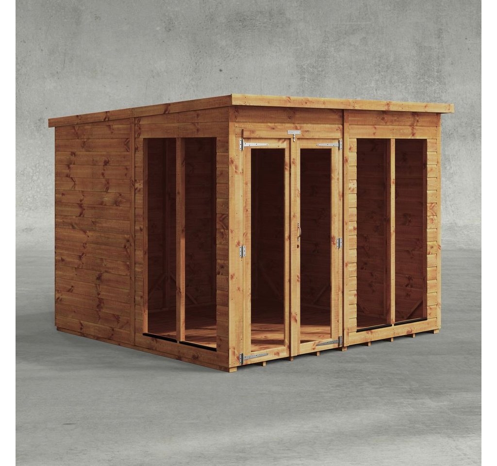 Powersheds Gartenhaus Sommerhäus mit Pultdach aus Nut- und Feder Vollholz, BxT: 240x240 cm, (Polyester-verstärkte Dachpappe, gehärtetes Glas, hochwertiges Holz), Hochwertiges Holz von Powersheds