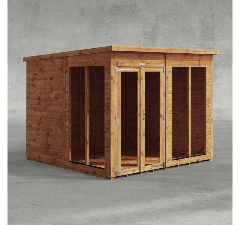 Powersheds Gartenhaus Sommerhäus mit Pultdach aus Nut- und Feder Vollholz, BxT: 240x240 cm, (Polyester-verstärkte Dachpappe, gehärtetes Glas, hochwertiges Holz), Hochwertiges Holz von Powersheds