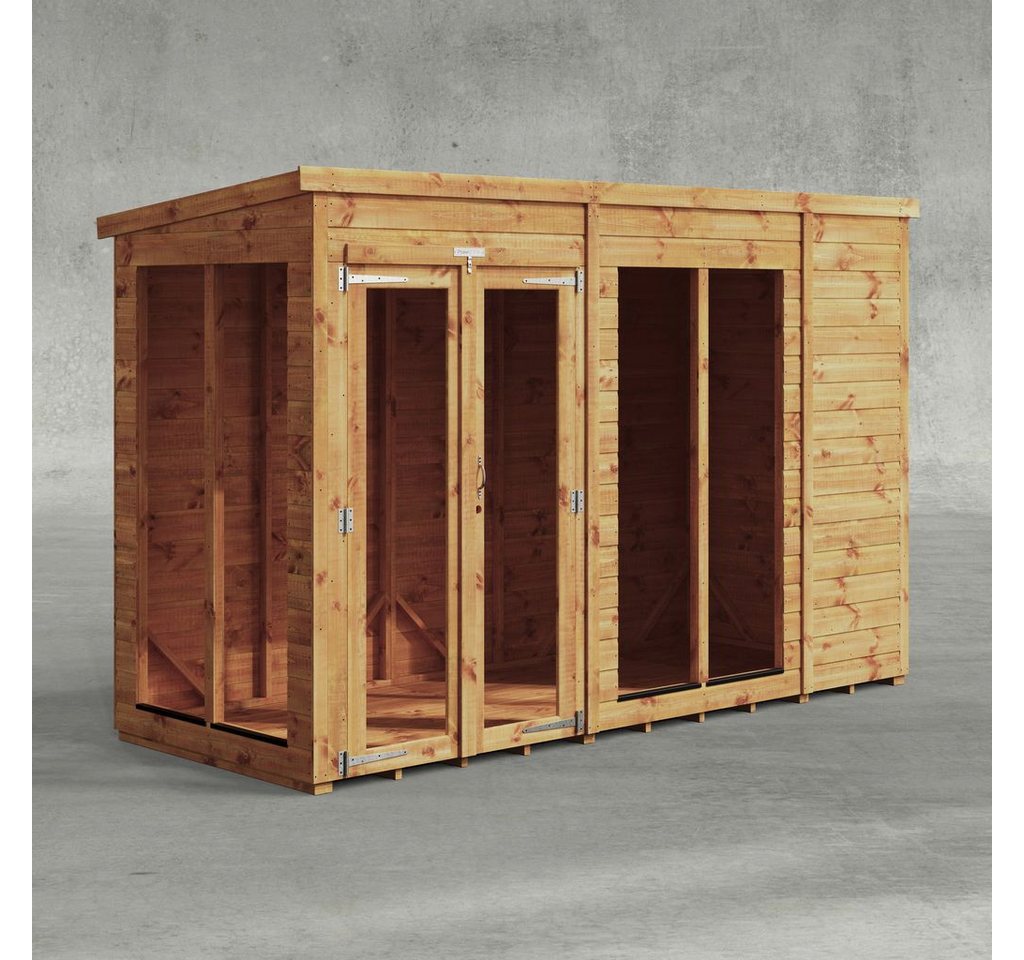 Powersheds Gartenhaus Sommerhäus mit Pultdach aus Nut- und Feder Vollholz, BxT: 300x120 cm, (Polyester-verstärkte Dachpappe, gehärtetes Glas, hochwertiges Holz), Hochwertiges Holz von Powersheds
