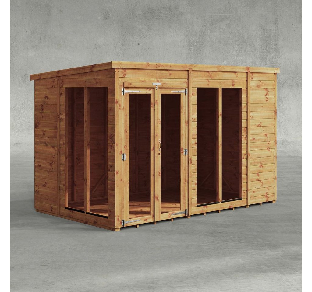Powersheds Gartenhaus Sommerhäus mit Pultdach aus Nut- und Feder Vollholz, BxT: 300x180 cm, (Polyester-verstärkte Dachpappe, gehärtetes Glas, hochwertiges Holz), Hochwertiges Holz von Powersheds