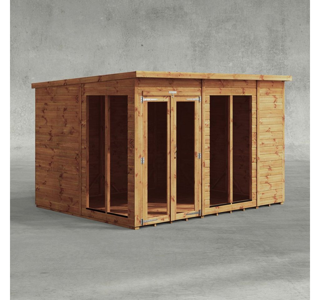Powersheds Gartenhaus Sommerhäus mit Pultdach aus Nut- und Feder Vollholz, BxT: 300x240 cm, (Polyester-verstärkte Dachpappe, gehärtetes Glas, hochwertiges Holz), Hochwertiges Holz von Powersheds