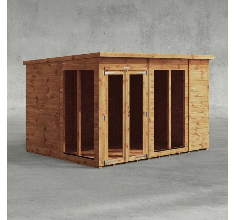 Powersheds Gartenhaus Sommerhäus mit Pultdach aus Nut- und Feder Vollholz, BxT: 300x240 cm, (Polyester-verstärkte Dachpappe, gehärtetes Glas, hochwertiges Holz), Hochwertiges Holz von Powersheds