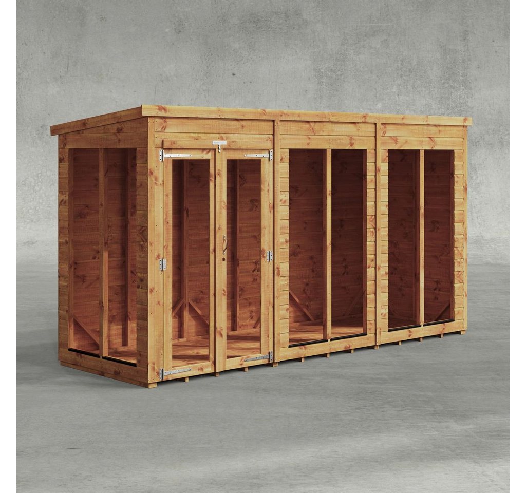 Powersheds Gartenhaus Sommerhäus mit Pultdach aus Nut- und Feder Vollholz, BxT: 360x120 cm, (Polyester-verstärkte Dachpappe, gehärtetes Glas, hochwertiges Holz), Hochwertiges Holz von Powersheds