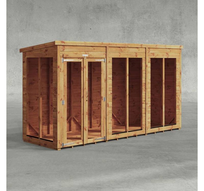 Powersheds Gartenhaus Sommerhäus mit Pultdach aus Nut- und Feder Vollholz, BxT: 360x120 cm, (Polyester-verstärkte Dachpappe, gehärtetes Glas, hochwertiges Holz), Hochwertiges Holz von Powersheds