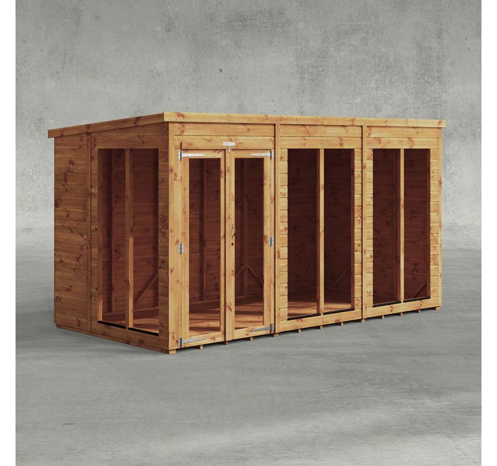 Powersheds Gartenhaus Sommerhäus mit Pultdach aus Nut- und Feder Vollholz, BxT: 360x180 cm, (Polyester-verstärkte Dachpappe, gehärtetes Glas, hochwertiges Holz), Hochwertiges Holz von Powersheds