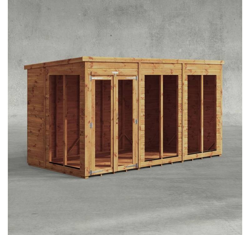 Powersheds Gartenhaus Sommerhäus mit Pultdach aus Nut- und Feder Vollholz, BxT: 360x180 cm, (Polyester-verstärkte Dachpappe, gehärtetes Glas, hochwertiges Holz), Hochwertiges Holz von Powersheds