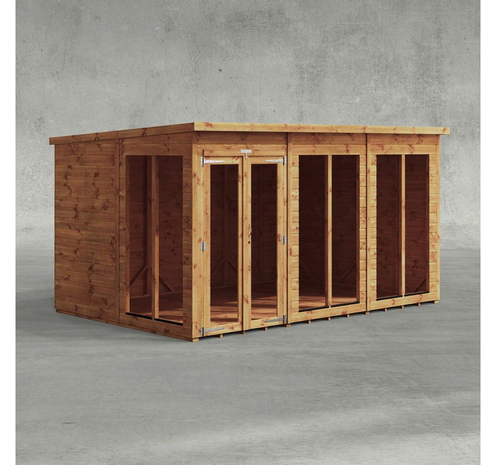 Powersheds Gartenhaus Sommerhäus mit Pultdach aus Nut- und Feder Vollholz, BxT: 360x240 cm, (Polyester-verstärkte Dachpappe, gehärtetes Glas, hochwertiges Holz), Hochwertiges Holz von Powersheds