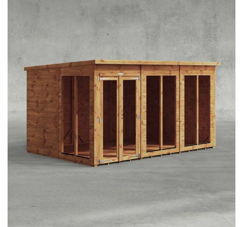 Powersheds Gartenhaus Sommerhäus mit Pultdach aus Nut- und Feder Vollholz, BxT: 360x240 cm, (Polyester-verstärkte Dachpappe, gehärtetes Glas, hochwertiges Holz), Hochwertiges Holz von Powersheds