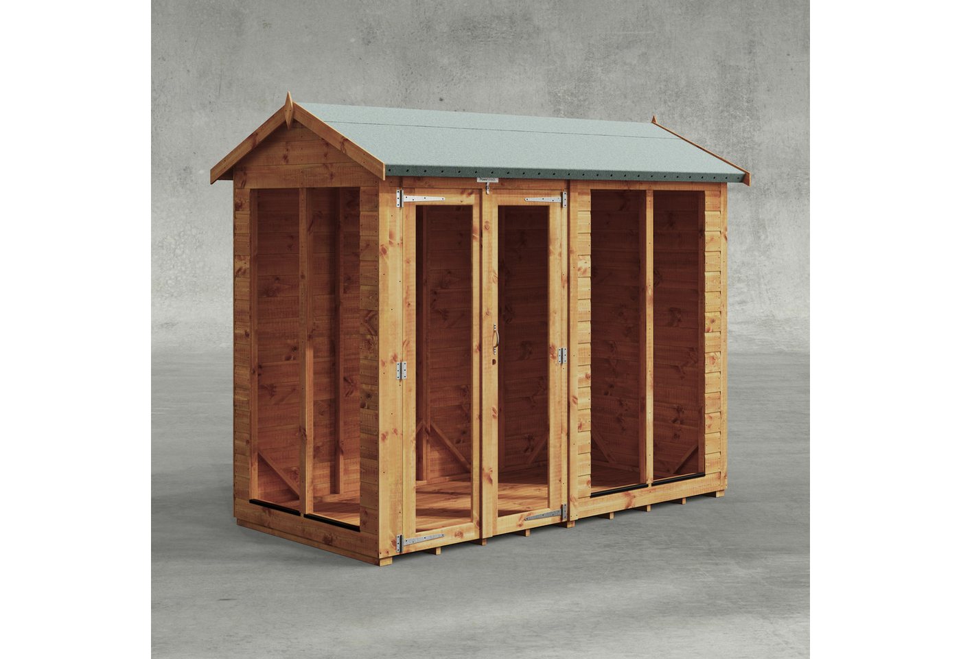 Powersheds Gartenhaus Sommerhäus mit Satteldach aus Nut- und Feder Vollholz, BxT: 240x120 cm, (Polyester-verstärkte Dachpappe, gehärtetes Glas, hochwertiges Holz), Hochwertiges Holz von Powersheds