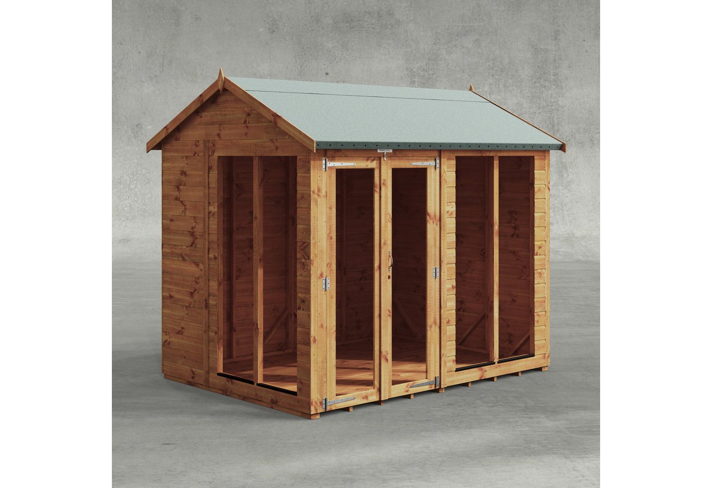 Powersheds Gartenhaus Sommerhäus mit Satteldach aus Nut- und Feder Vollholz, BxT: 240x180 cm, (Polyester-verstärkte Dachpappe, gehärtetes Glas, hochwertiges Holz), Hochwertiges Holz von Powersheds