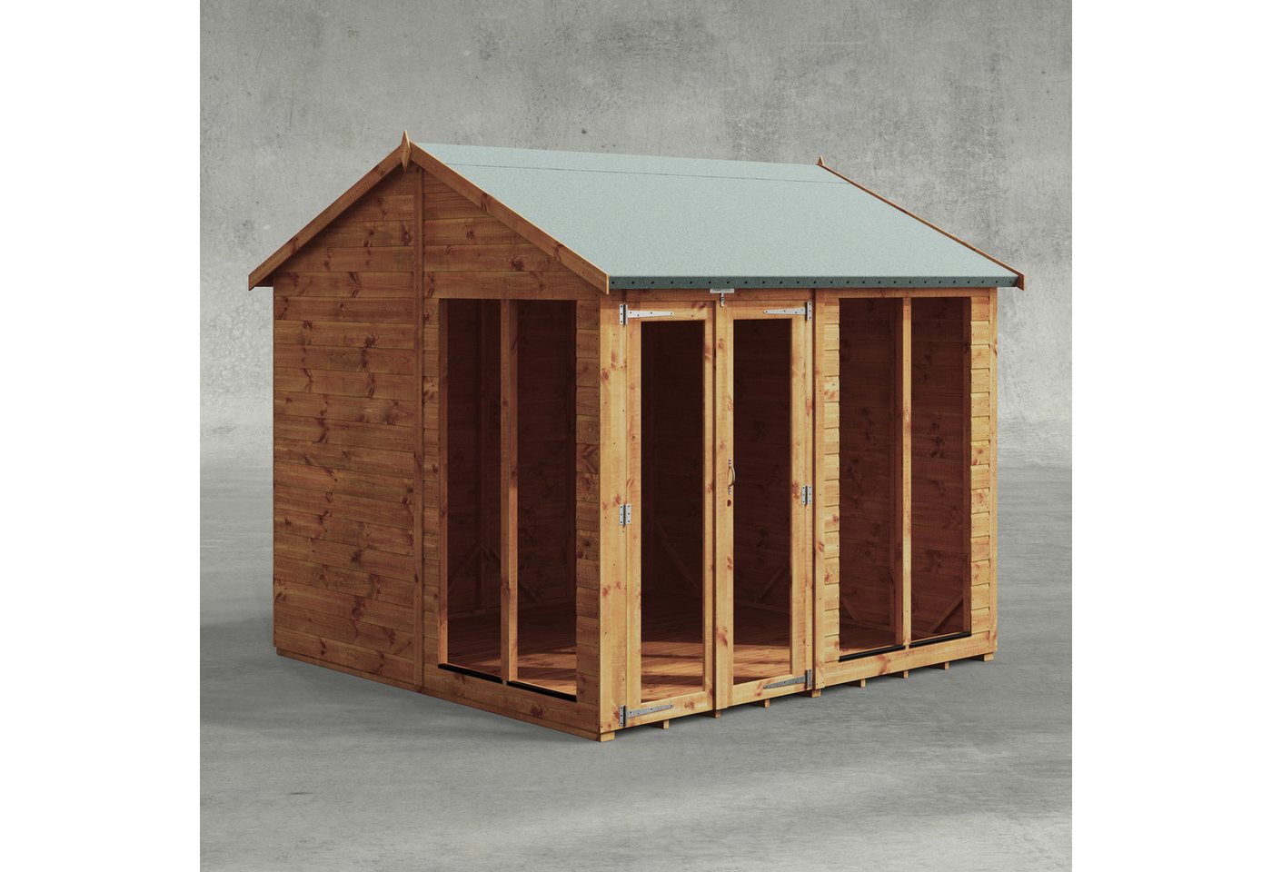 Powersheds Gartenhaus Sommerhäus mit Satteldach aus Nut- und Feder Vollholz, BxT: 240x240 cm, (Polyester-verstärkte Dachpappe, gehärtetes Glas, hochwertiges Holz), Hochwertiges Holz von Powersheds