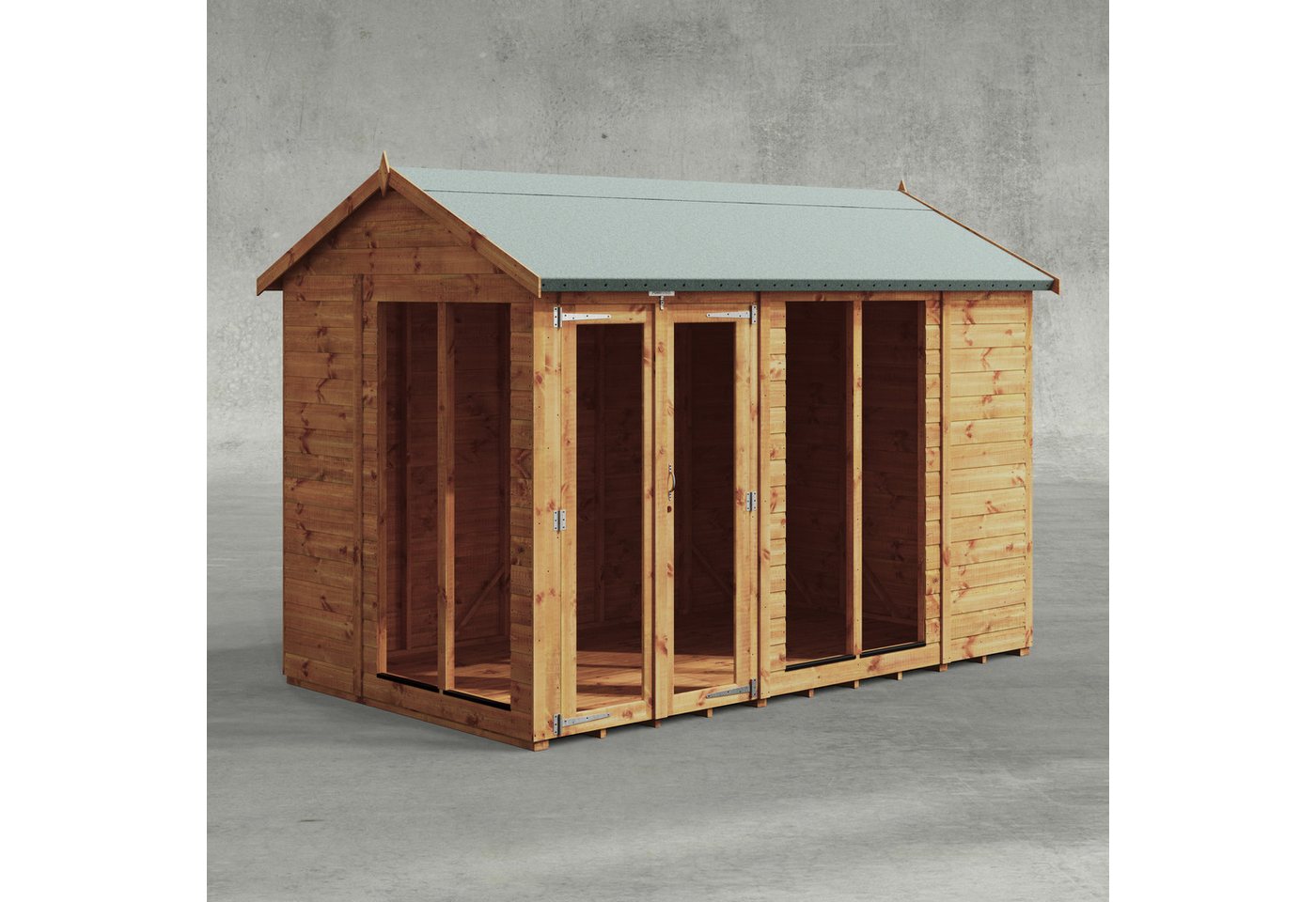 Powersheds Gartenhaus Sommerhäus mit Satteldach aus Nut- und Feder Vollholz, BxT: 300x180 cm, (Polyester-verstärkte Dachpappe, gehärtetes Glas, hochwertiges Holz), Hochwertiges Holz von Powersheds