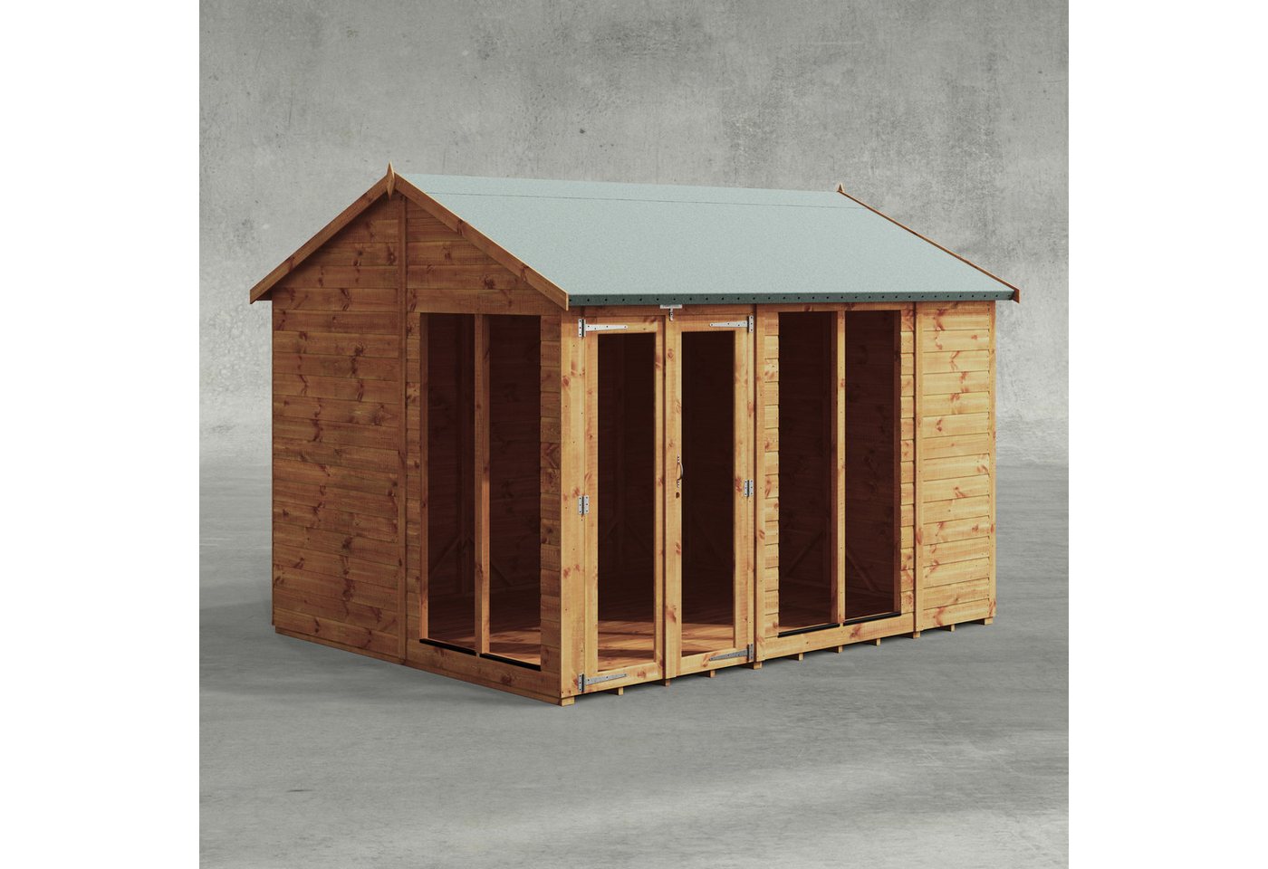 Powersheds Gartenhaus Sommerhäus mit Satteldach aus Nut- und Feder Vollholz, BxT: 300x240 cm, (Polyester-verstärkte Dachpappe, gehärtetes Glas, hochwertiges Holz), Hochwertiges Holz von Powersheds
