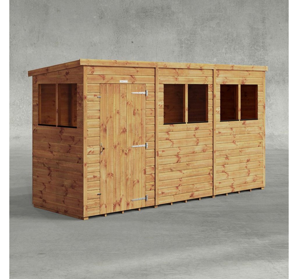Powersheds Gartenhaus mit Pultdach aus Nut- und Feder Vollholz, BxT: 360x120 cm, (Polyester-verstärkte Dachpappe, gehärtetes Glas, hochwertiges Holz), Hochwertiges Holz von Powersheds