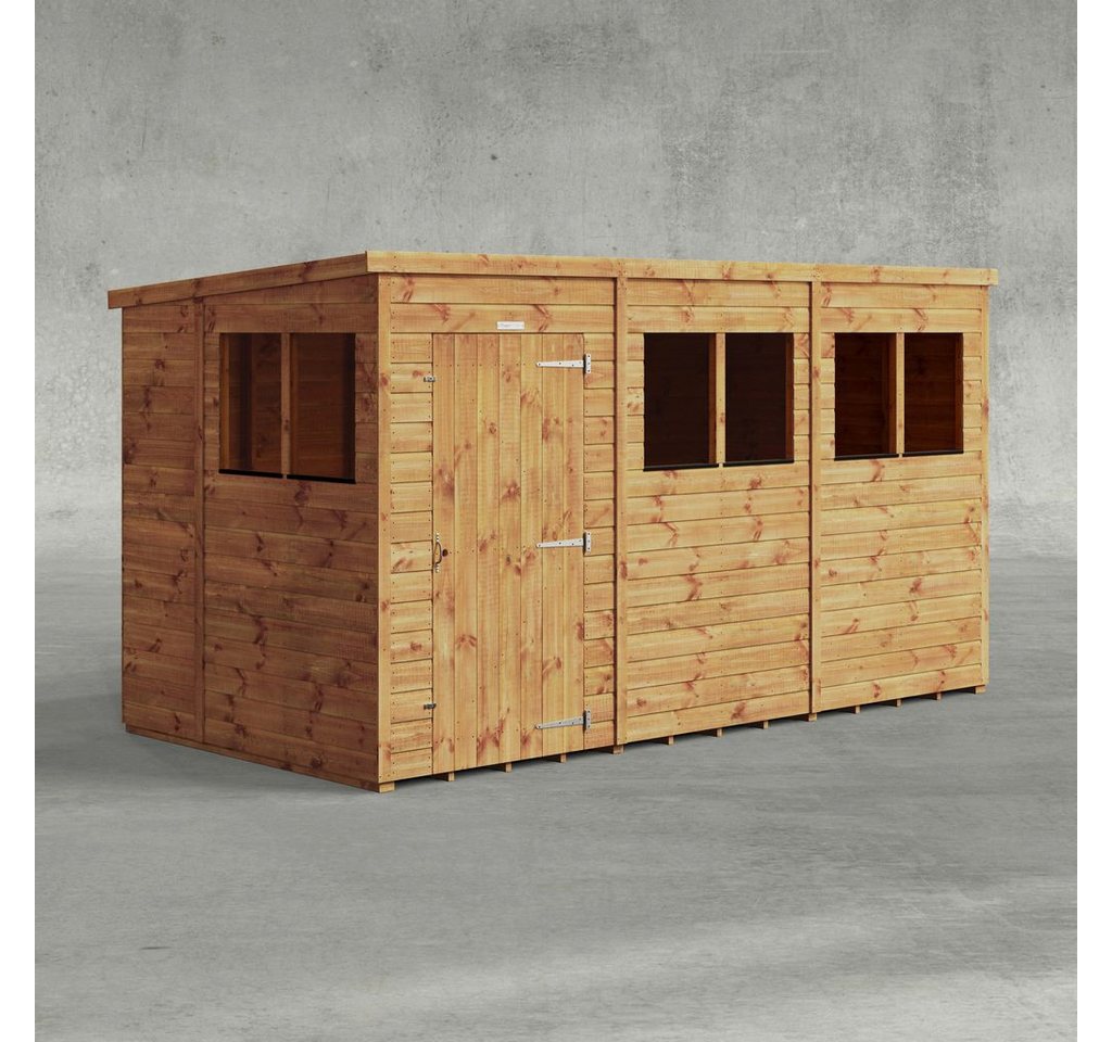 Powersheds Gartenhaus mit Pultdach aus Nut- und Feder Vollholz, BxT: 360x180 cm, (German (DE), Polyester-verstärkte Dachpappe, gehärtetes Glas, hochwertiges Holz), Hochwertiges Holz von Powersheds