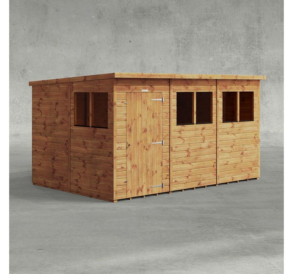 Powersheds Gartenhaus mit Pultdach aus Nut- und Feder Vollholz, BxT: 360x240 cm, (Polyester-verstärkte Dachpappe, gehärtetes Glas, hochwertiges Holz), Hochwertiges Holz von Powersheds