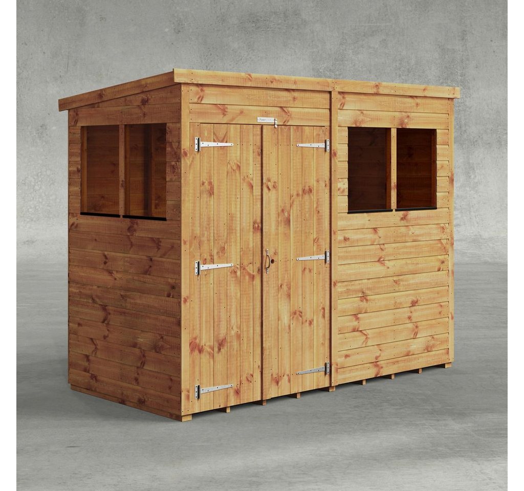 Powersheds Gartenhaus mit Pultdach aus Nut- und Feder Vollholz mit Doppeltür, BxT: 240x120 cm, (Polyester-verstärkte Dachpappe, gehärtetes Glas, hochwertiges Holz), Hochwertiges Holz von Powersheds