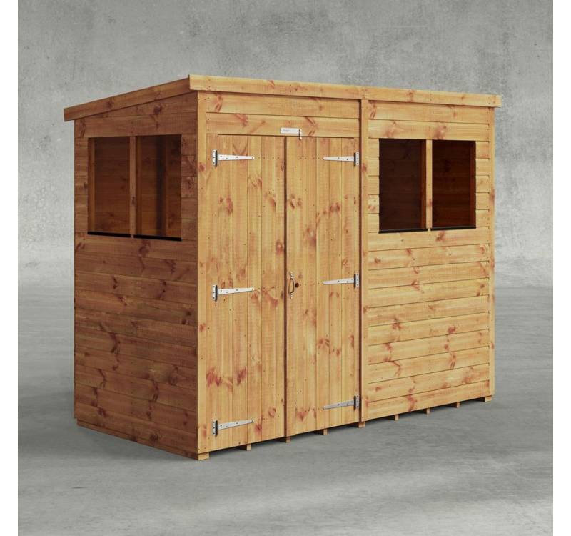 Powersheds Gartenhaus mit Pultdach aus Nut- und Feder Vollholz mit Doppeltür, BxT: 240x120 cm, (Polyester-verstärkte Dachpappe, gehärtetes Glas, hochwertiges Holz), Hochwertiges Holz von Powersheds