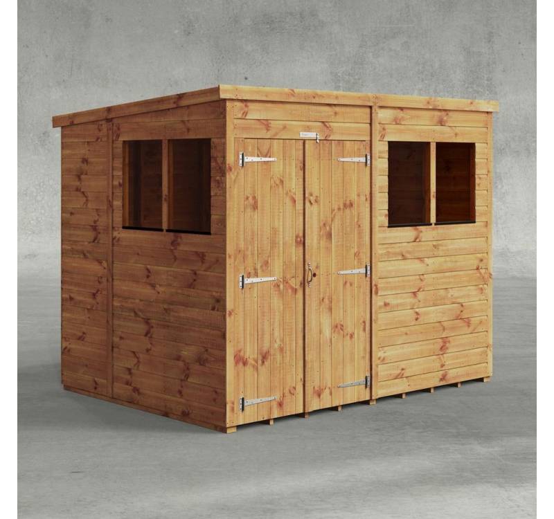 Powersheds Gartenhaus mit Pultdach aus Nut- und Feder Vollholz mit Doppeltür, BxT: 240x180 cm, (Polyester-verstärkte Dachpappe, gehärtetes Glas, hochwertiges Holz), Hochwertiges Holz von Powersheds