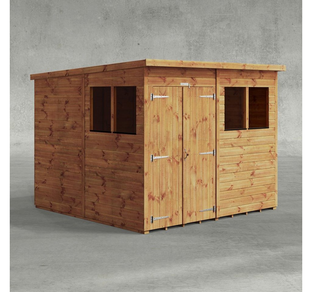 Powersheds Gartenhaus mit Pultdach aus Nut- und Feder Vollholz mit Doppeltür, BxT: 240x240 cm, (Polyester-verstärkte Dachpappe, gehärtetes Glas, hochwertiges Holz), Hochwertiges Holz von Powersheds