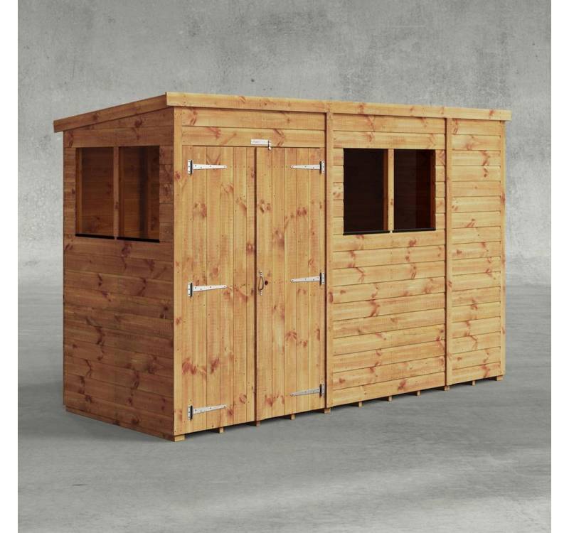 Powersheds Gartenhaus mit Pultdach aus Nut- und Feder Vollholz mit Doppeltür, BxT: 300x120 cm, (Polyester-verstärkte Dachpappe, gehärtetes Glas, hochwertiges Holz), Hochwertiges Holz von Powersheds