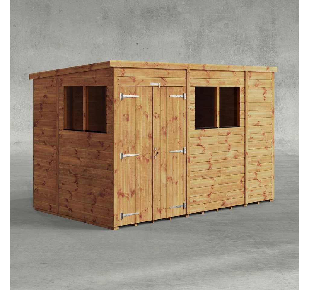 Powersheds Gartenhaus mit Pultdach aus Nut- und Feder Vollholz mit Doppeltür, BxT: 300x180 cm, (Polyester-verstärkte Dachpappe, gehärtetes Glas, hochwertiges Holz), Hochwertiges Holz von Powersheds