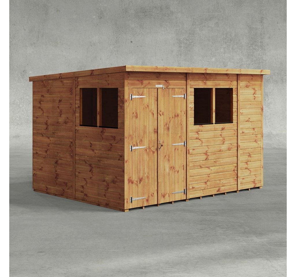 Powersheds Gartenhaus mit Pultdach aus Nut- und Feder Vollholz mit Doppeltür, BxT: 300x240 cm, (Polyester-verstärkte Dachpappe, gehärtetes Glas, hochwertiges Holz), Hochwertiges Holz von Powersheds