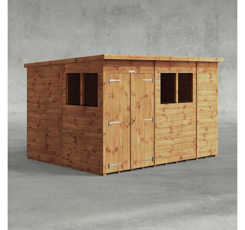 Powersheds Gartenhaus mit Pultdach aus Nut- und Feder Vollholz mit Doppeltür, BxT: 300x240 cm, (Polyester-verstärkte Dachpappe, gehärtetes Glas, hochwertiges Holz), Hochwertiges Holz von Powersheds