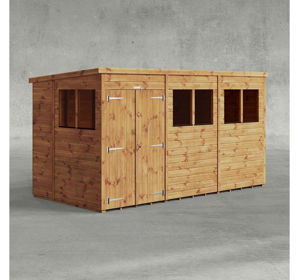 Powersheds Gartenhaus mit Pultdach aus Nut- und Feder Vollholz mit Doppeltür, BxT: 360x180 cm, (Polyester-verstärkte Dachpappe, gehärtetes Glas, hochwertiges Holz), Hochwertiges Holz von Powersheds