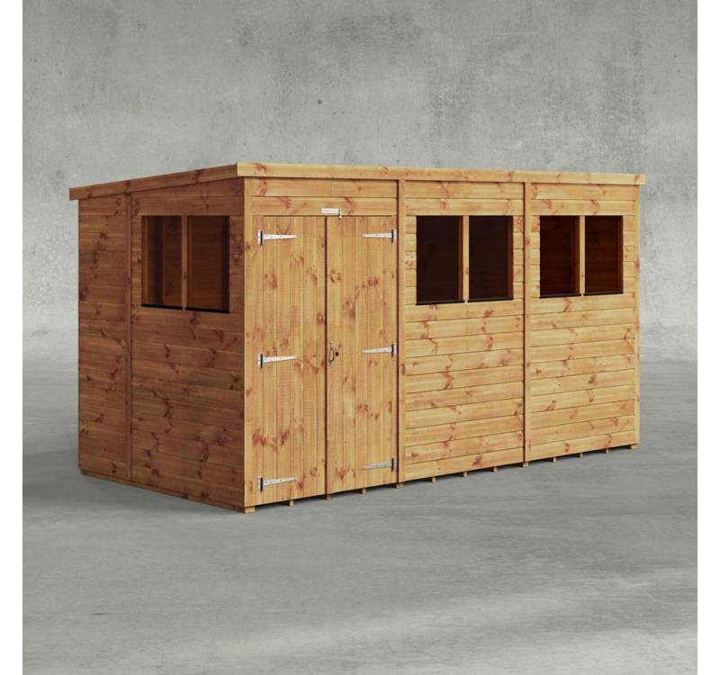 Powersheds Gartenhaus mit Pultdach aus Nut- und Feder Vollholz mit Doppeltür, BxT: 360x180 cm, (Polyester-verstärkte Dachpappe, gehärtetes Glas, hochwertiges Holz), Hochwertiges Holz von Powersheds