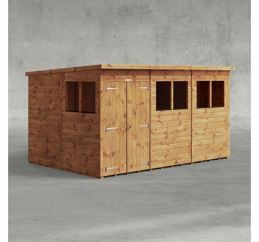 Powersheds Gartenhaus mit Pultdach aus Nut- und Feder Vollholz mit Doppeltür, BxT: 360x240 cm, (Polyester-verstärkte Dachpappe, gehärtetes Glas, hochwertiges Holz), Hochwertiges Holz von Powersheds