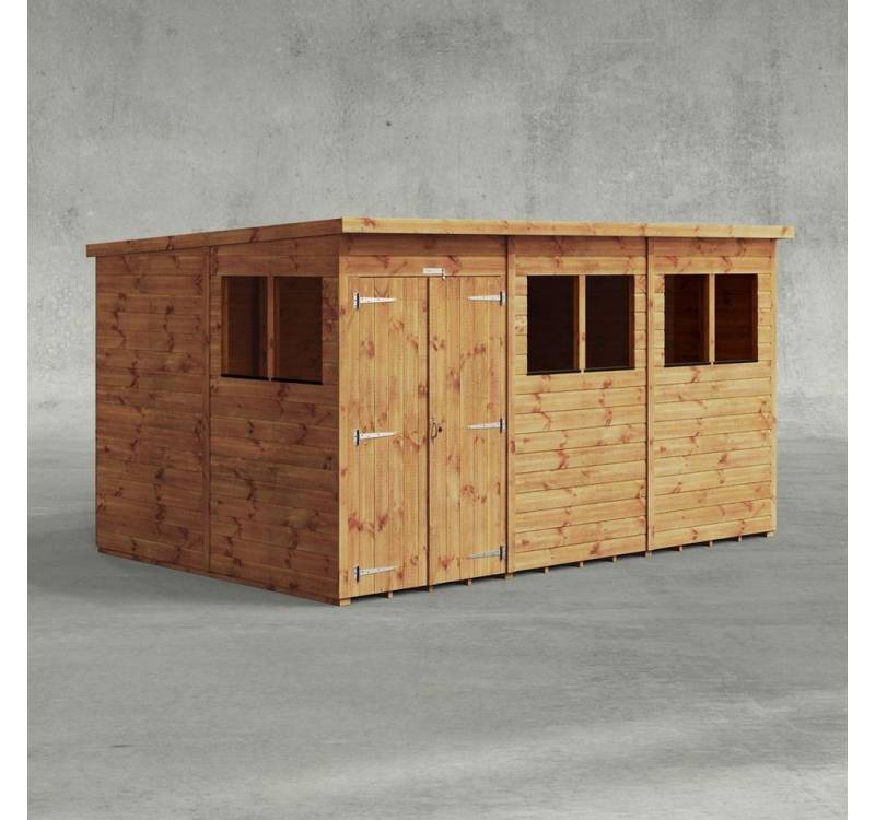 Powersheds Gartenhaus mit Pultdach aus Nut- und Feder Vollholz mit Doppeltür, BxT: 360x240 cm, (Polyester-verstärkte Dachpappe, gehärtetes Glas, hochwertiges Holz), Hochwertiges Holz von Powersheds