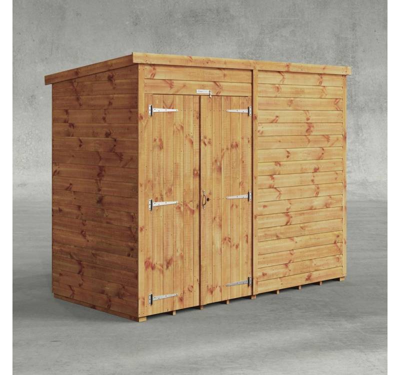 Powersheds Gartenhaus mit Pultdach aus Nut- und Feder Vollholz mit Doppeltür ohne Fenster, BxT: 240x120 cm, (Polyester-verstärkte Dachpappe, gehärtetes Glas, hochwertiges Holz), Hochwertiges Holz von Powersheds