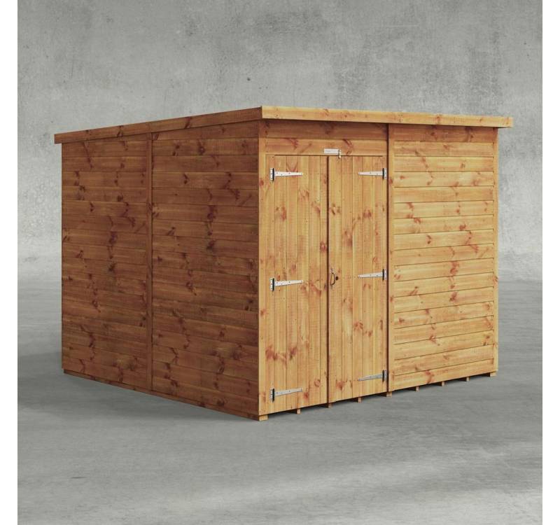 Powersheds Gartenhaus mit Pultdach aus Nut- und Feder Vollholz mit Doppeltür ohne Fenster, BxT: 240x240 cm, (Polyester-verstärkte Dachpappe, gehärtetes Glas, hochwertiges Holz), Hochwertiges Holz von Powersheds