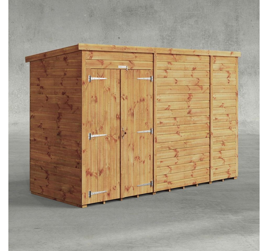 Powersheds Gartenhaus mit Pultdach aus Nut- und Feder Vollholz mit Doppeltür ohne Fenster, BxT: 300x120 cm, (Polyester-verstärkte Dachpappe, gehärtetes Glas, hochwertiges Holz), Hochwertiges Holz von Powersheds