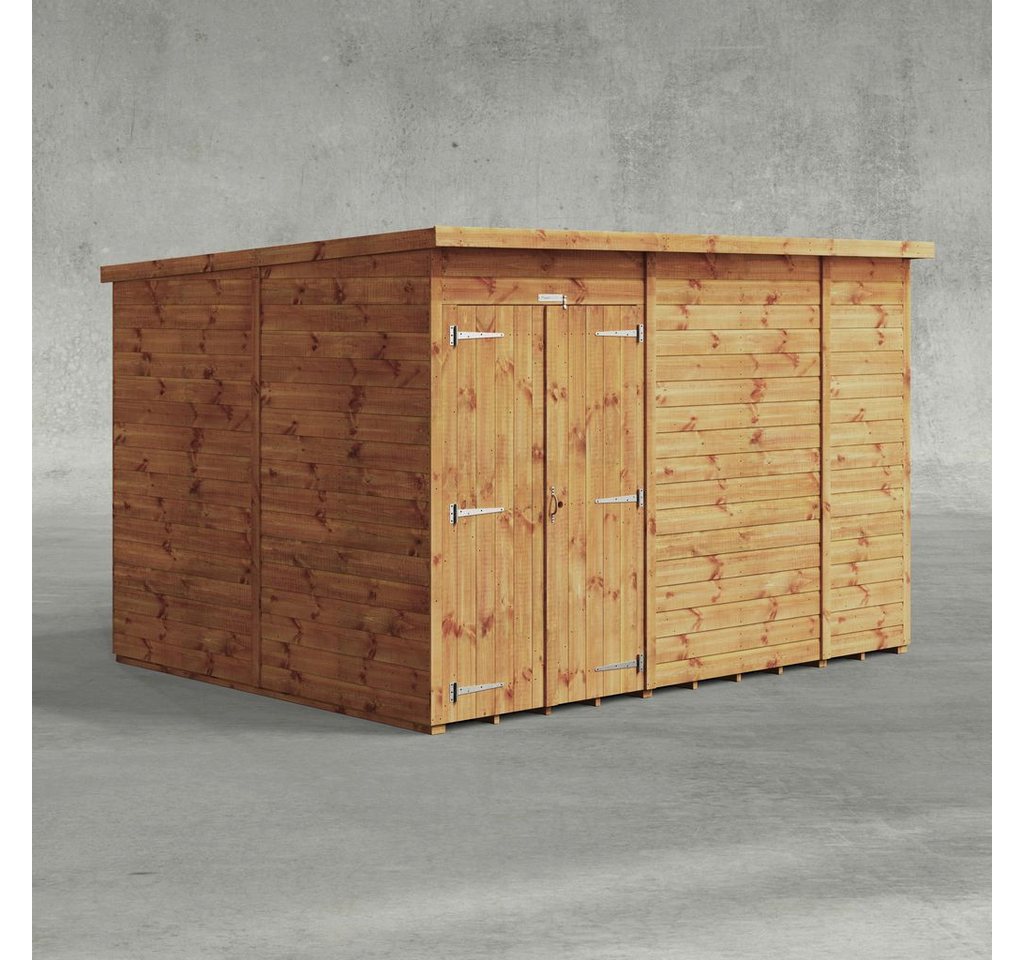 Powersheds Gartenhaus mit Pultdach aus Nut- und Feder Vollholz mit Doppeltür ohne Fenster, BxT: 300x240 cm, (Polyester-verstärkte Dachpappe, gehärtetes Glas, hochwertiges Holz), Hochwertiges Holz von Powersheds