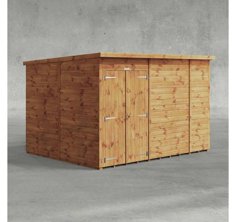 Powersheds Gartenhaus mit Pultdach aus Nut- und Feder Vollholz mit Doppeltür ohne Fenster, BxT: 300x240 cm, (Polyester-verstärkte Dachpappe, gehärtetes Glas, hochwertiges Holz), Hochwertiges Holz von Powersheds